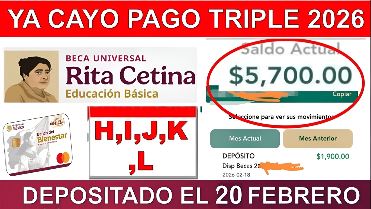 Ya cayó el pago triple de la Beca Rita Cetina: $5,700 para letras H, I, J, K y L este 20 de febrero de 2026 y así puedes revisar tu cuenta
